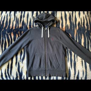 Mens Grey Red Embroidered Polo RL zip-up